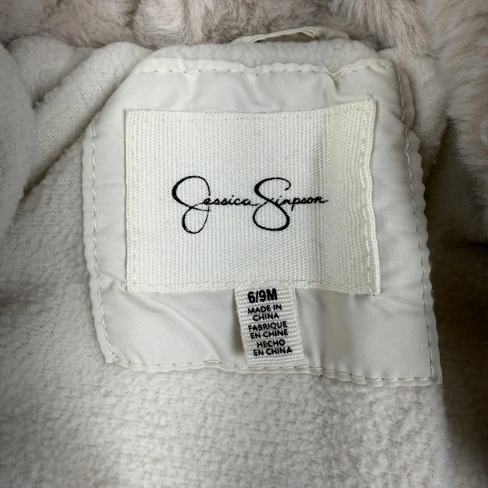 Jessica Simpson Snowsuit Girls‎ 6-9 Months White Puffer Hooded Bear Ears Winter